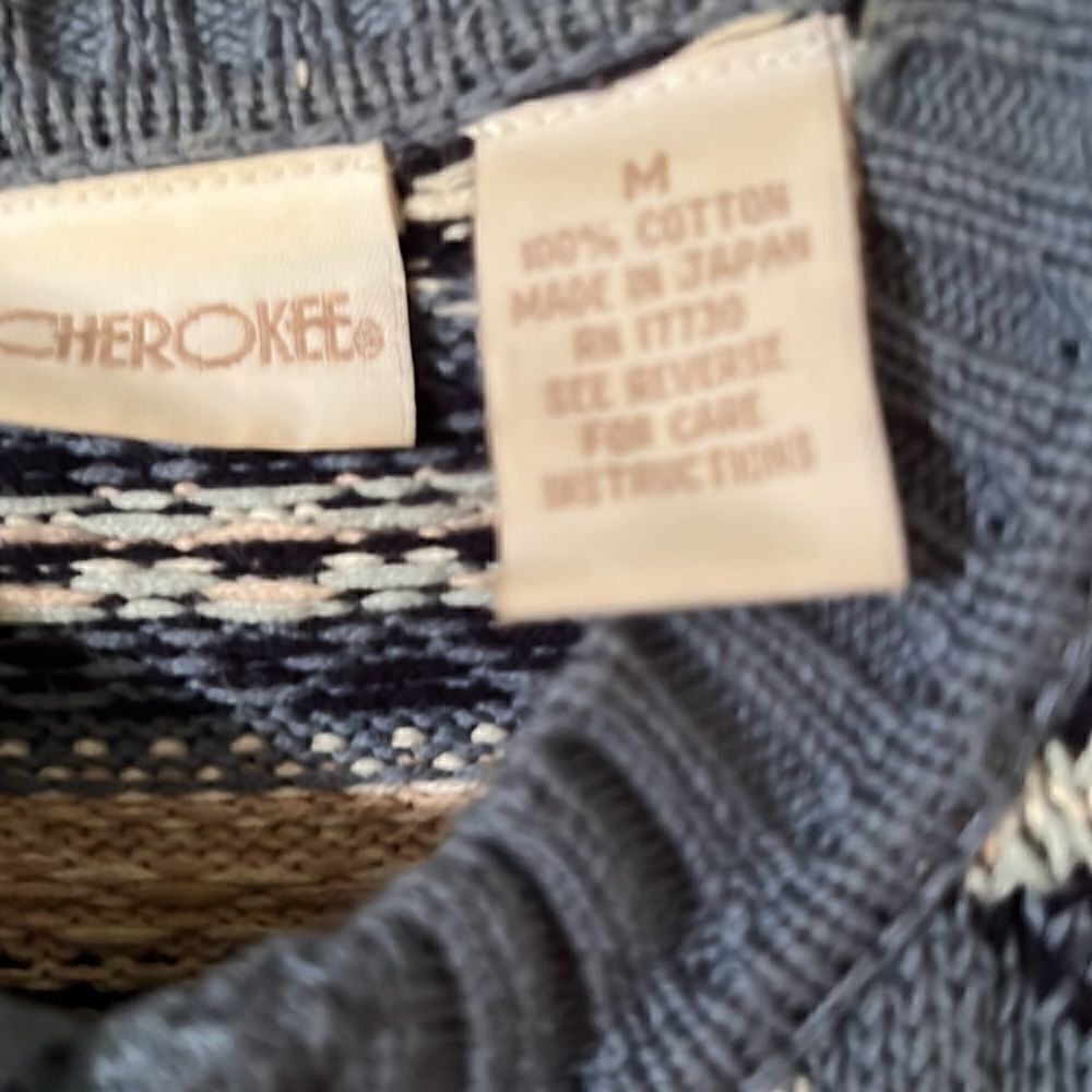 Vintage Cherokee 100% Cotton Fair Isle Zip Front Cardigan Made in Japan Size M - Picture 7 of 7